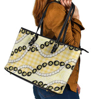 Yellow Palaka Hawaii Leather Tote Bag Kukui Nut Pikake Lei Hawaiian Tapa Pattern - Polynesian Pride
