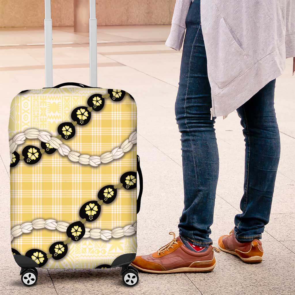 Yellow Palaka Hawaii Luggage Cover Kukui Nut Pikake Lei Hawaiian Tapa Pattern - Polynesian Pride