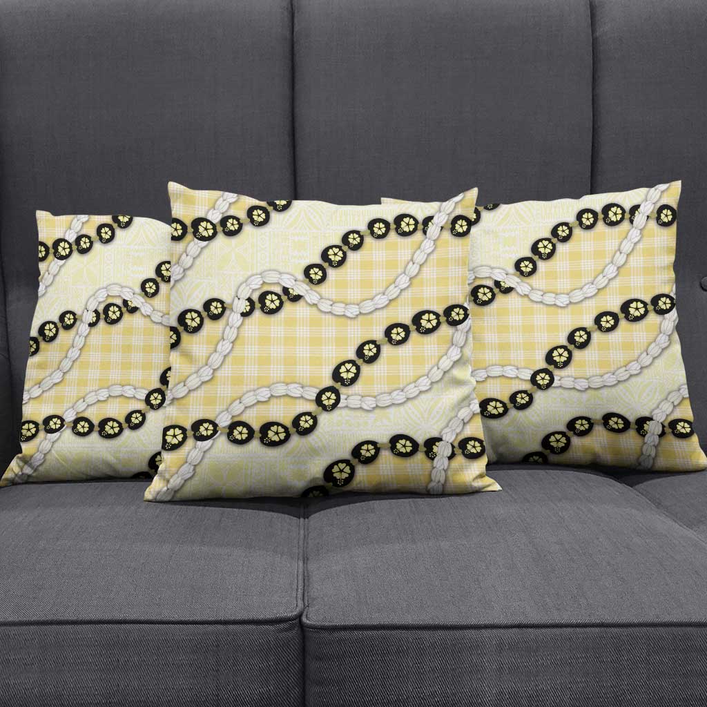 Yellow Palaka Hawaii Pillow Cover Kukui Nut Pikake Lei Hawaiian Tapa Pattern - Polynesian Pride