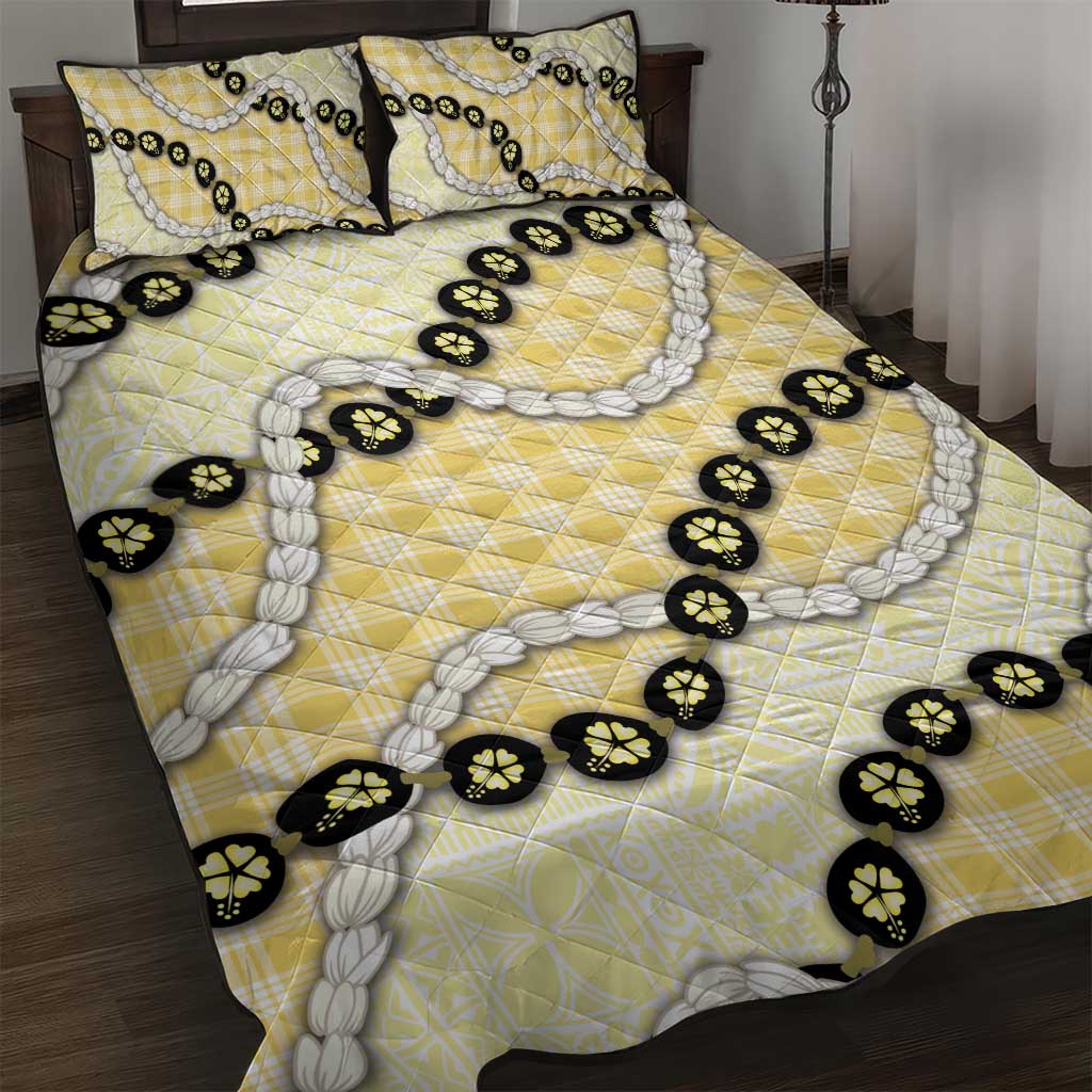 Yellow Palaka Hawaii Quilt Bed Set Kukui Nut Pikake Lei Hawaiian Tapa Pattern - Polynesian Pride