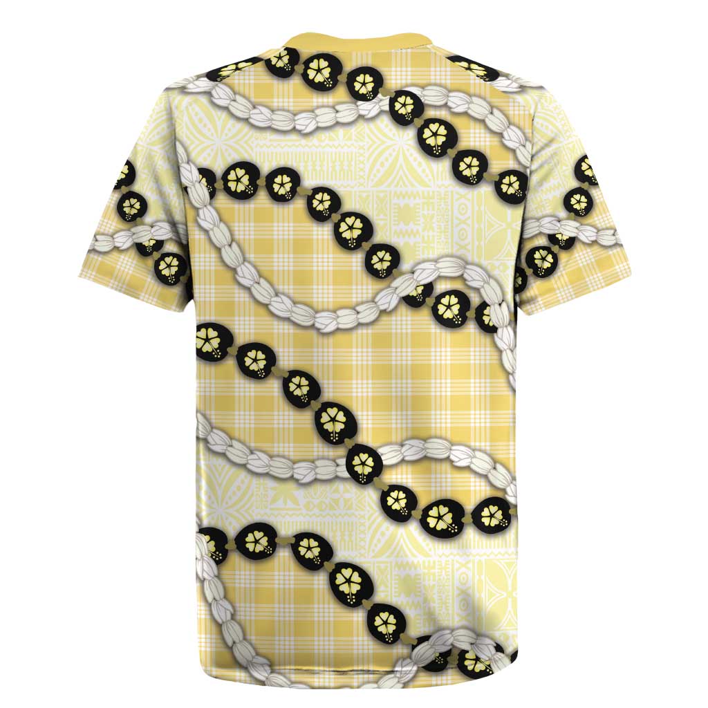 Yellow Palaka Hawaii Rugby Jersey Kukui Nut Pikake Lei Hawaiian Tapa Pattern - Polynesian Pride