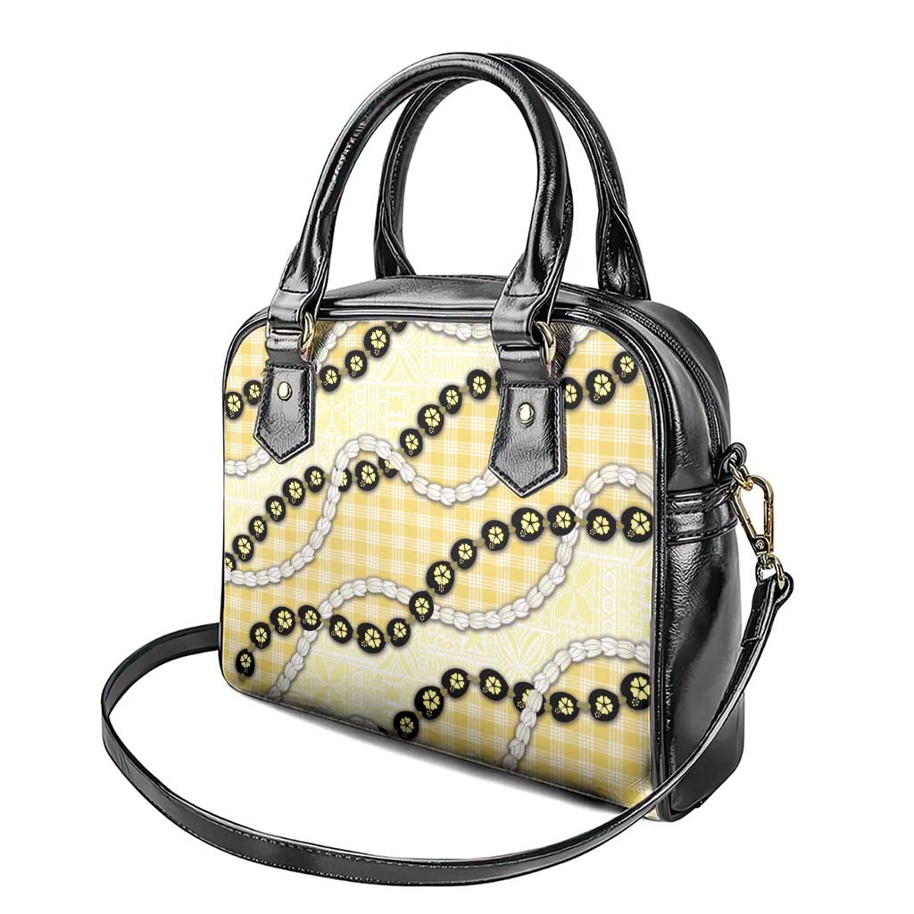 Yellow Palaka Hawaii Shoulder Handbag Kukui Nut Pikake Lei Hawaiian Tapa Pattern - Polynesian Pride