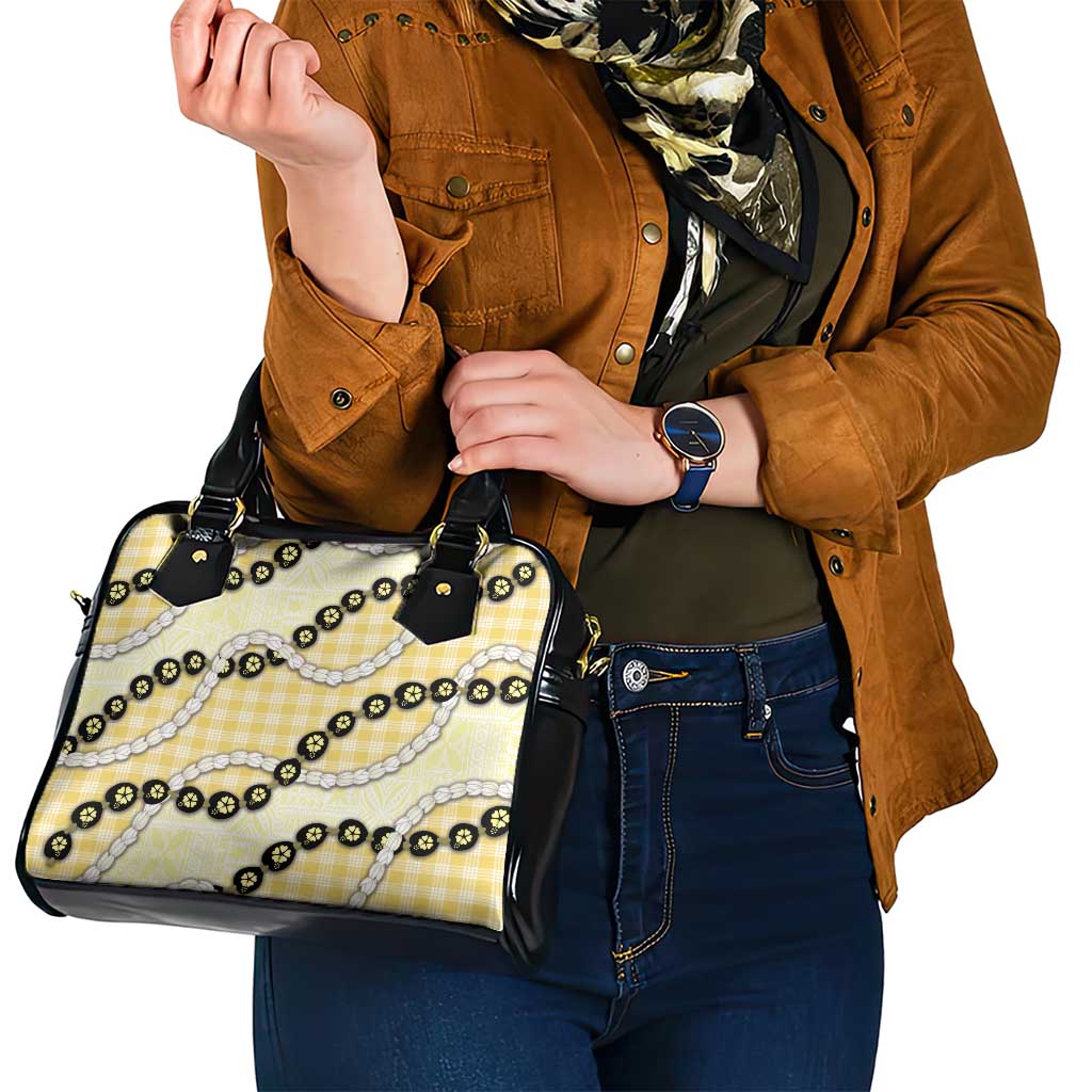 Yellow Palaka Hawaii Shoulder Handbag Kukui Nut Pikake Lei Hawaiian Tapa Pattern - Polynesian Pride