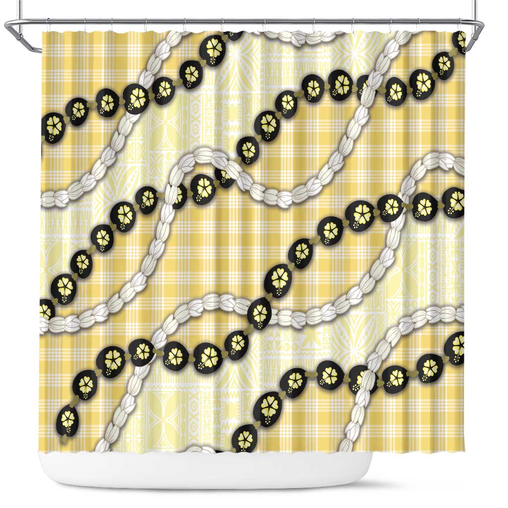 Yellow Palaka Hawaii Shower Curtain Kukui Nut Pikake Lei Hawaiian Tapa Pattern - Polynesian Pride