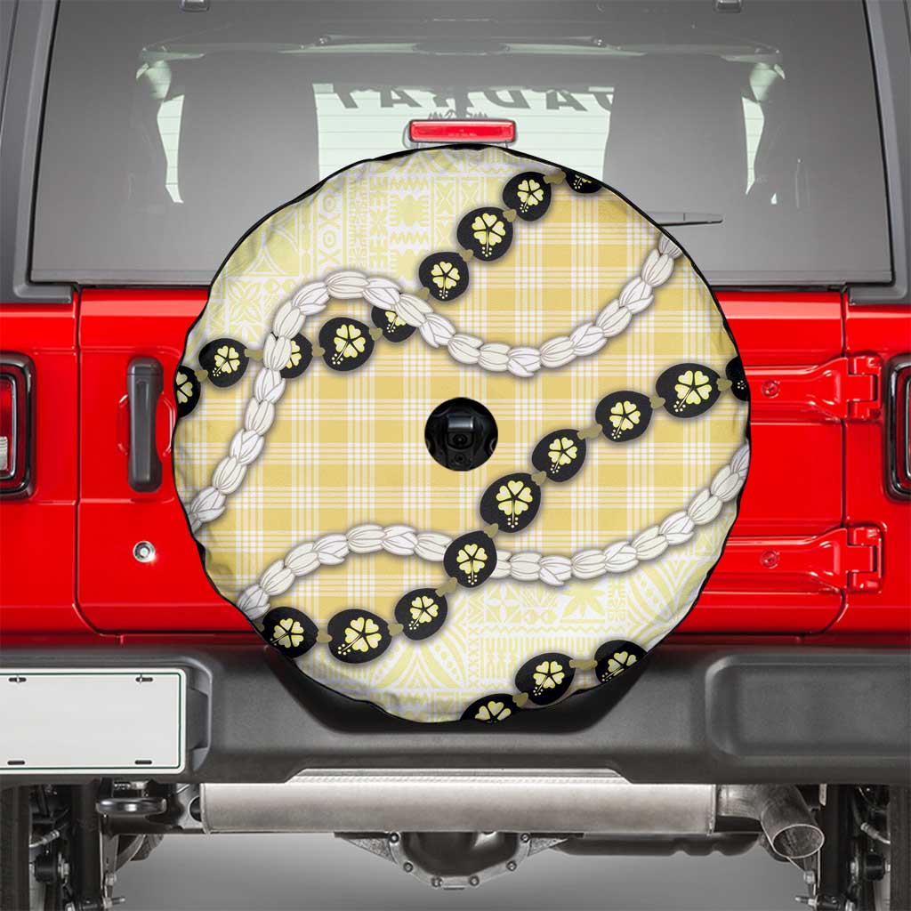 Yellow Palaka Hawaii Spare Tire Cover Kukui Nut Pikake Lei Hawaiian Tapa Pattern - Polynesian Pride
