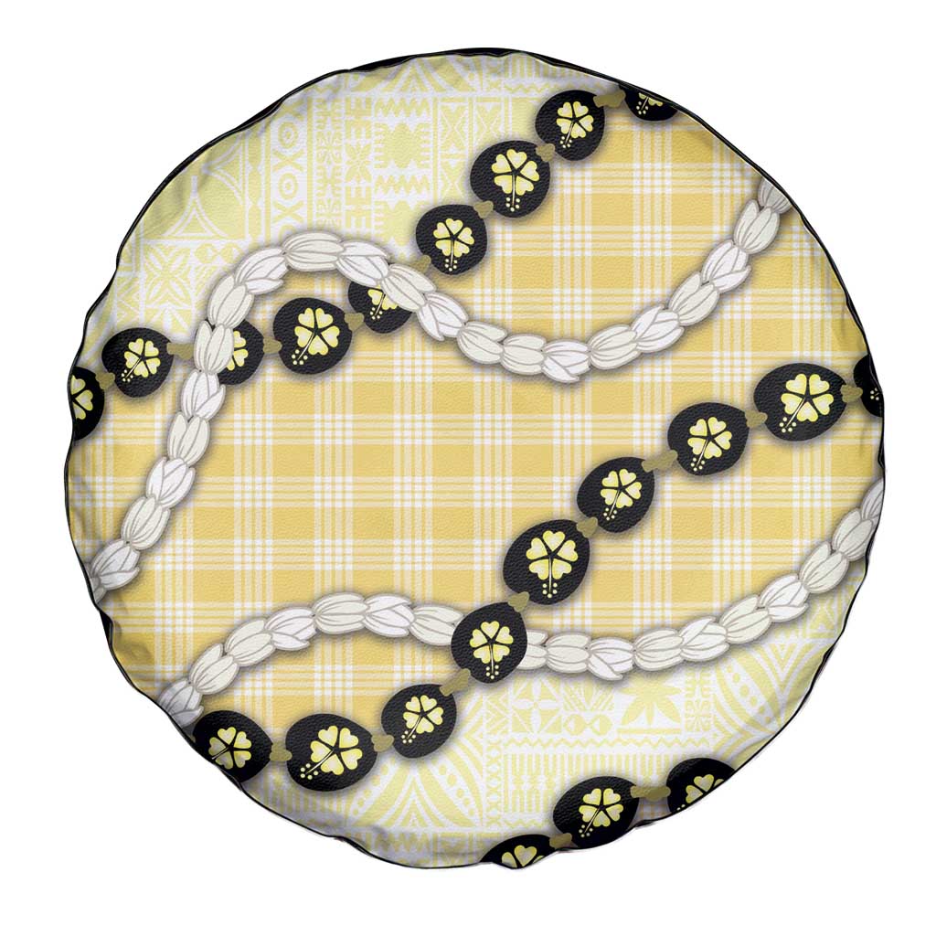 Yellow Palaka Hawaii Spare Tire Cover Kukui Nut Pikake Lei Hawaiian Tapa Pattern - Polynesian Pride