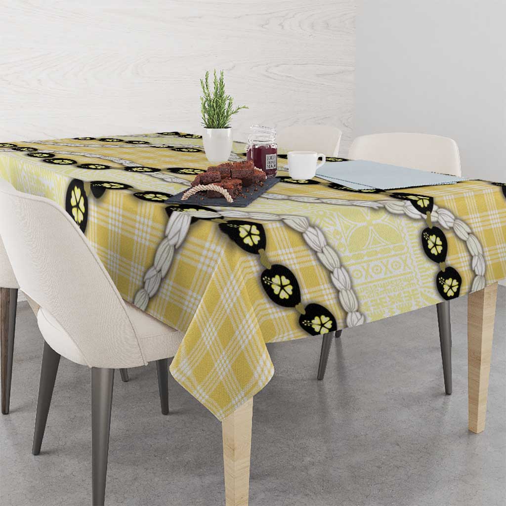 Yellow Palaka Hawaii Tablecloth Kukui Nut Pikake Lei Hawaiian Tapa Pattern - Polynesian Pride