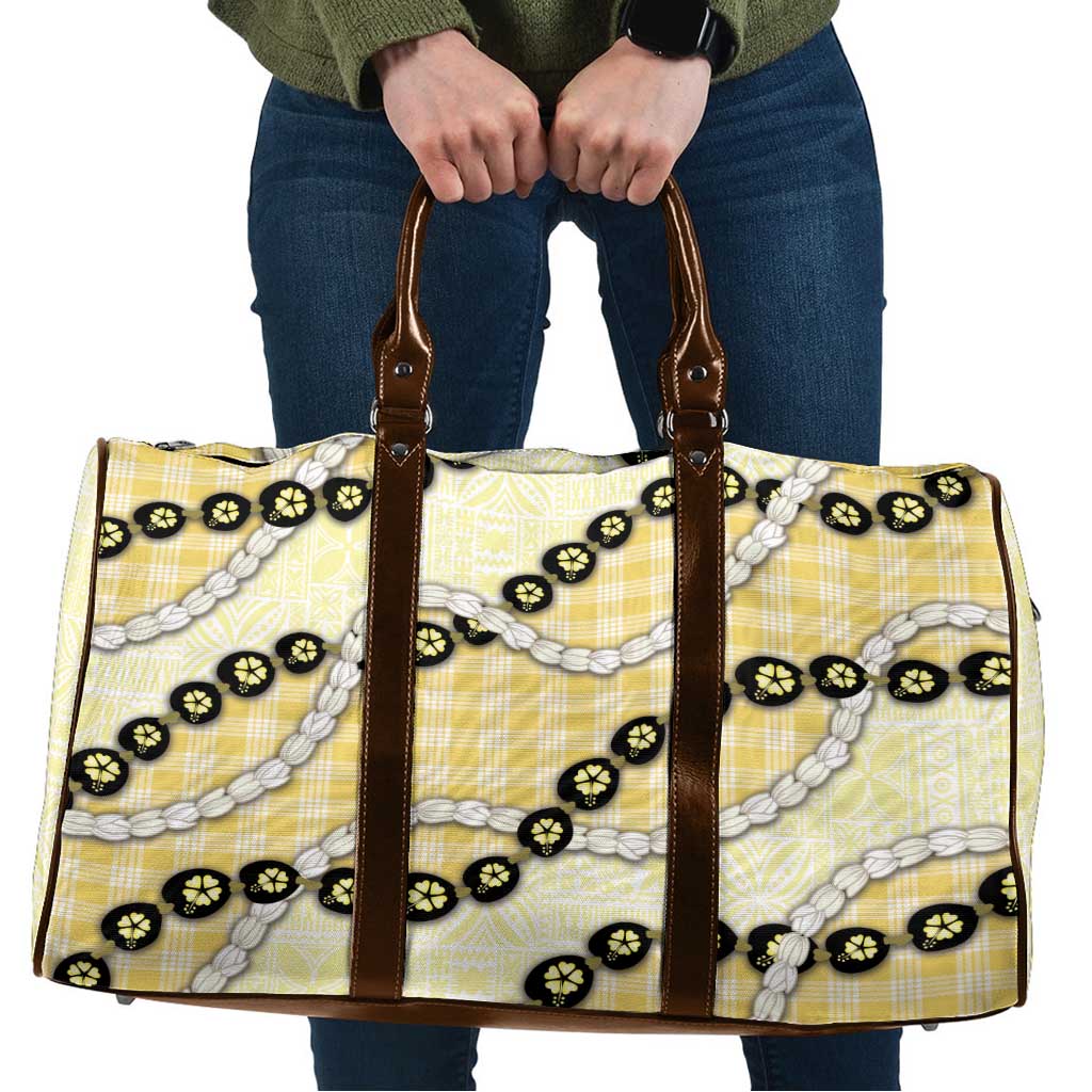 Yellow Palaka Hawaii Travel Bag Kukui Nut Pikake Lei Hawaiian Tapa Pattern - Polynesian Pride