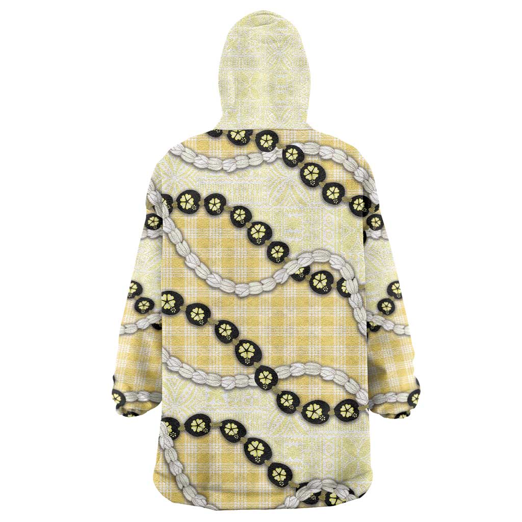 Yellow Palaka Hawaii Wearable Blanket Hoodie Kukui Nut Pikake Lei Hawaiian Tapa Pattern - Polynesian Pride