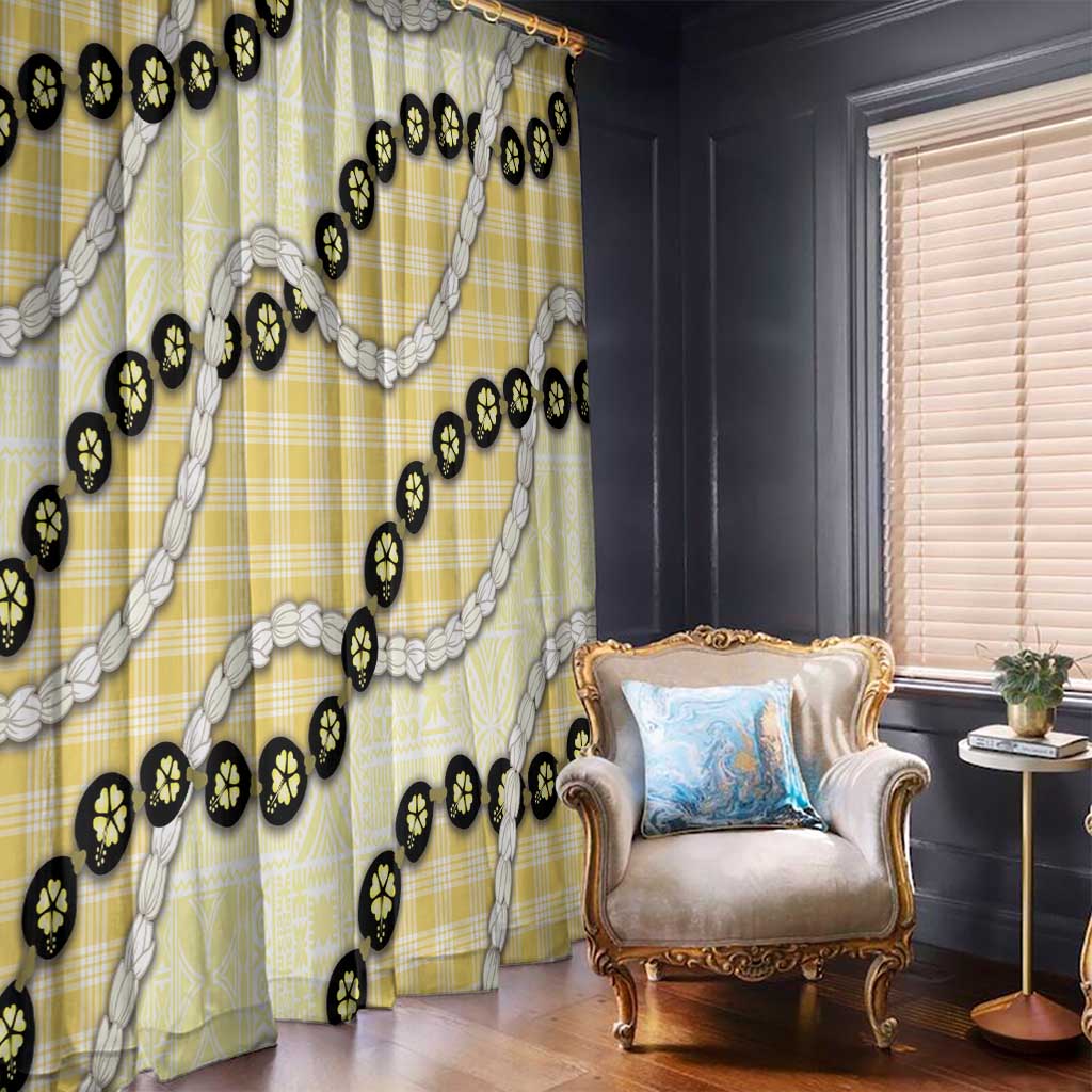 Yellow Palaka Hawaii Window Curtain Kukui Nut Pikake Lei Hawaiian Tapa Pattern - Polynesian Pride