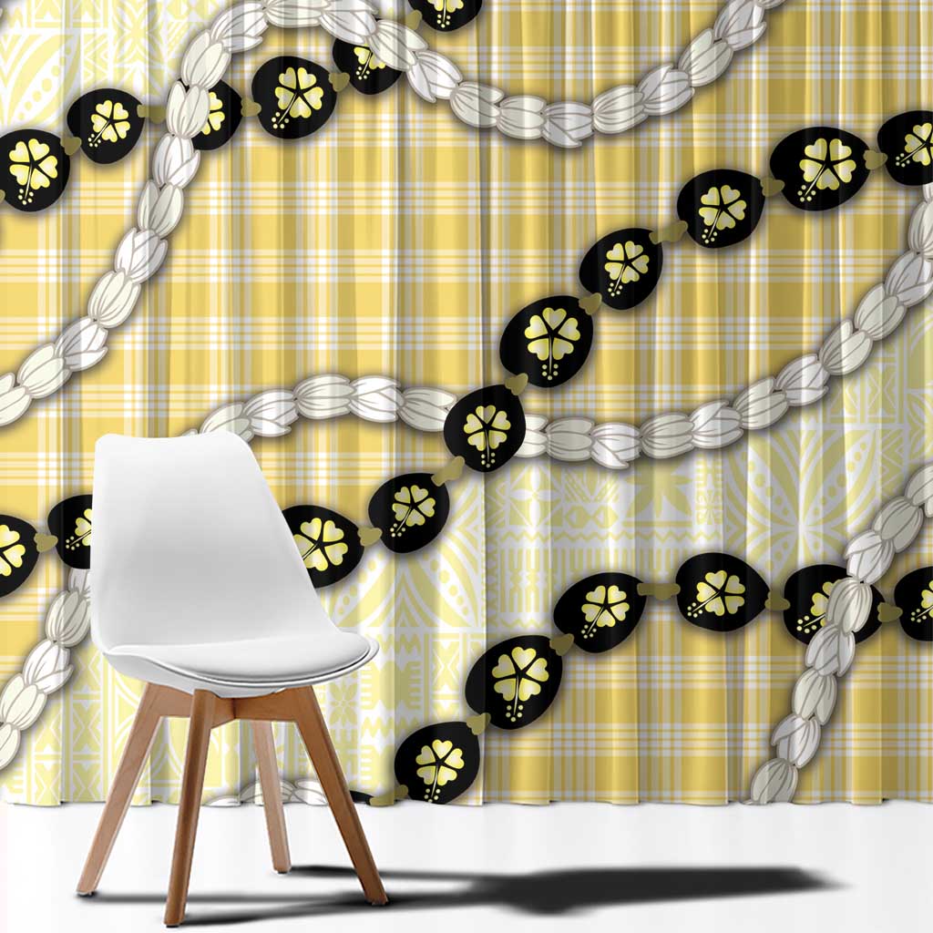 Yellow Palaka Hawaii Window Curtain Kukui Nut Pikake Lei Hawaiian Tapa Pattern - Polynesian Pride