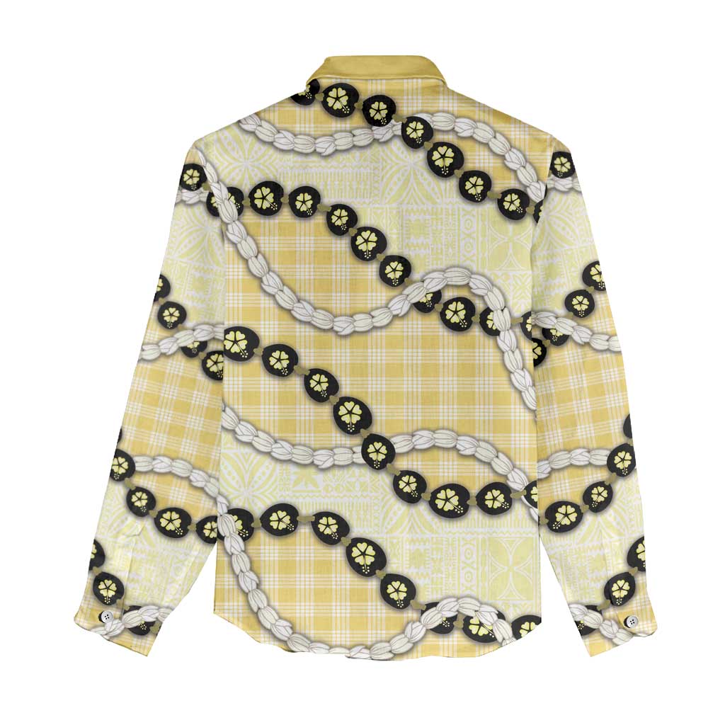 Yellow Palaka Hawaii Women Casual Shirt Kukui Nut Pikake Lei Hawaiian Tapa Pattern - Polynesian Pride