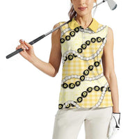 Yellow Palaka Hawaii Women Sleeveless Polo Shirt Kukui Nut Pikake Lei Hawaiian Tapa Pattern - Polynesian Pride