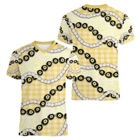 Yellow Palaka Hawaii Women V-Neck T-Shirt Kukui Nut Pikake Lei Hawaiian Tapa Pattern - Polynesian Pride