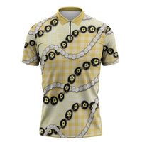 Yellow Palaka Hawaii Zipper Polo Shirt Kukui Nut Pikake Lei Hawaiian Tapa Pattern - Polynesian Pride