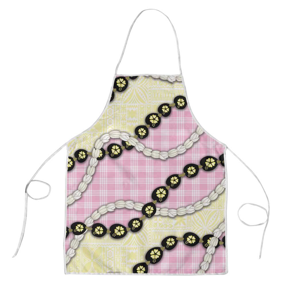Pink Palaka Hawaii Apron Kukui Nut Pikake Lei Hawaiian Tapa Pattern - Polynesian Pride