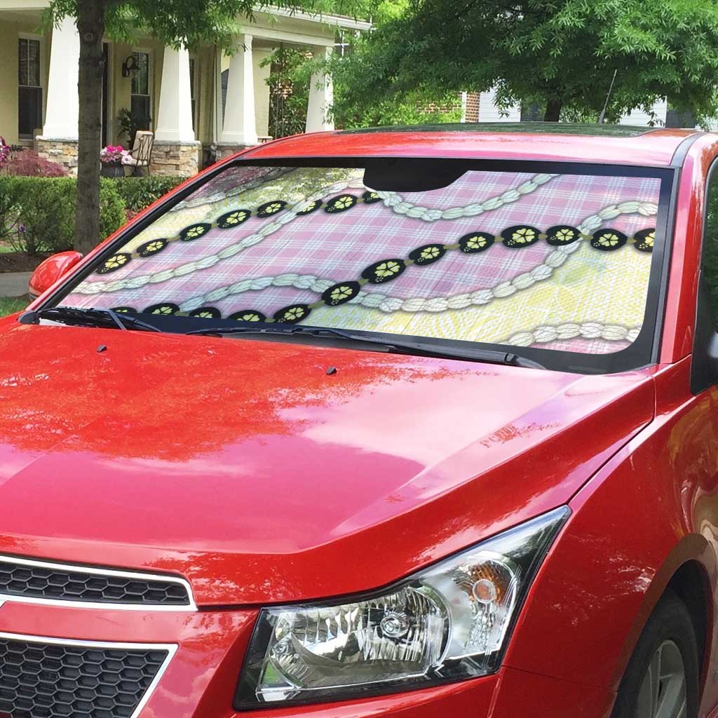 Pink Palaka Hawaii Auto Sun Shade Kukui Nut Pikake Lei Hawaiian Tapa Pattern - Polynesian Pride