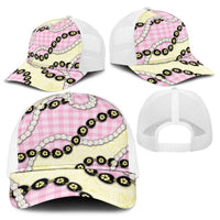 Pink Palaka Hawaii Baseball Net Cap Kukui Nut Pikake Lei Hawaiian Tapa Pattern - Polynesian Pride