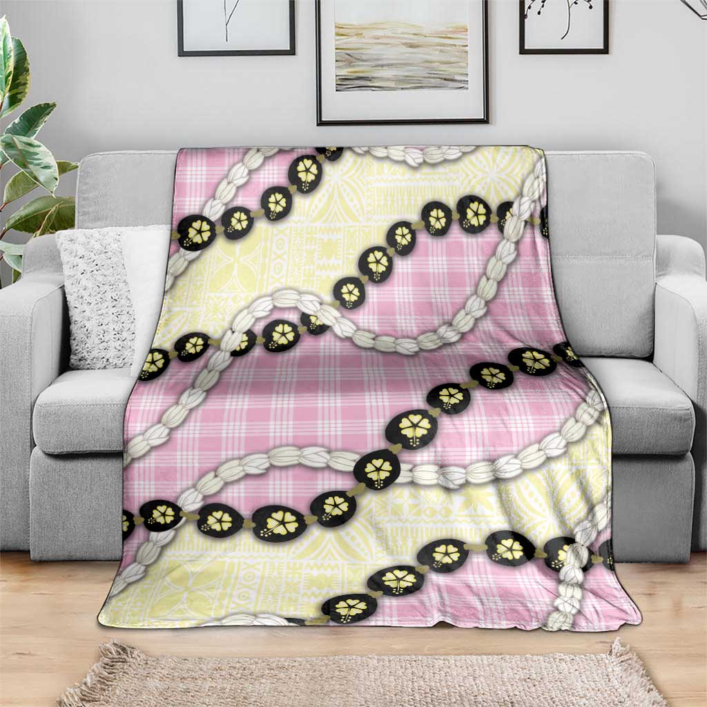 Pink Palaka Hawaii Blanket Kukui Nut Pikake Lei Hawaiian Tapa Pattern - Polynesian Pride