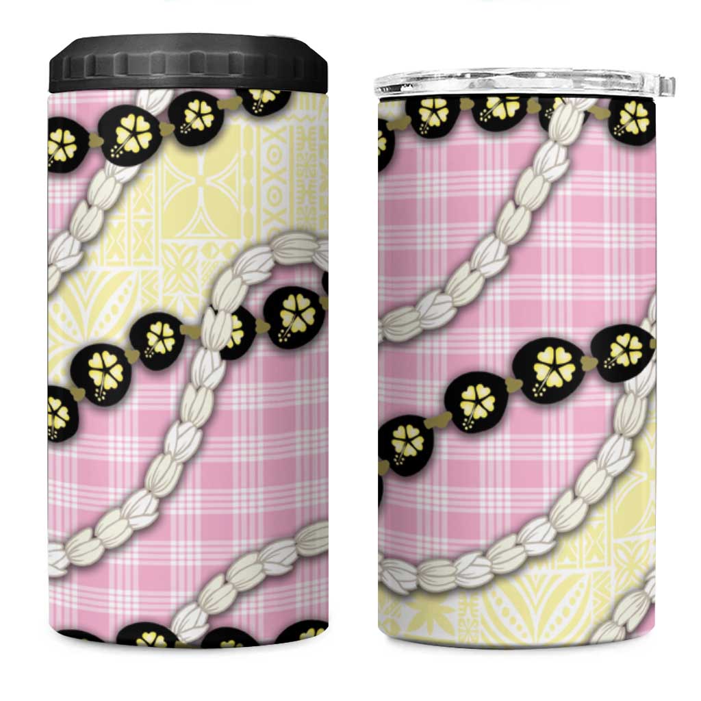 Pink Palaka Hawaii 4 in 1 Can Cooler Tumbler Kukui Nut Pikake Lei Hawaiian Tapa Pattern - Polynesian Pride