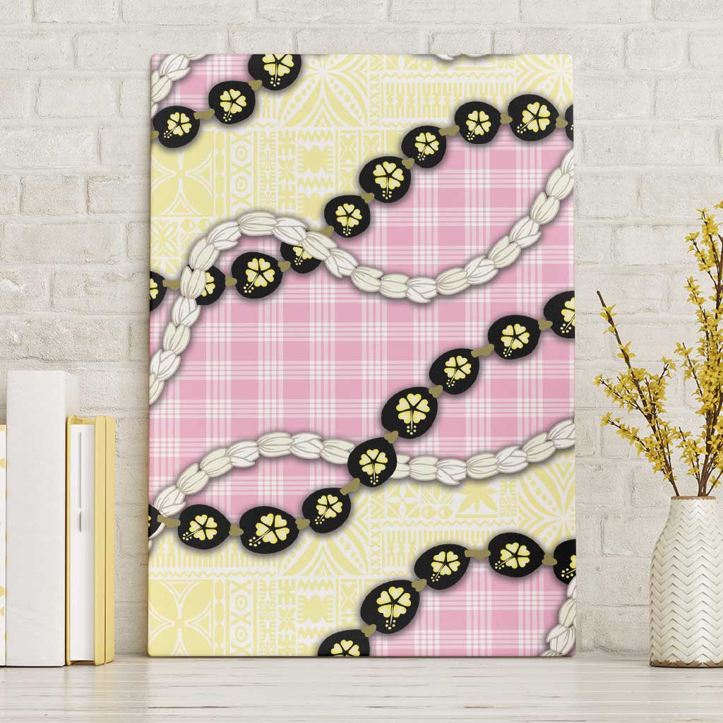 Pink Palaka Hawaii Canvas Wall Art Kukui Nut Pikake Lei Hawaiian Tapa Pattern - Polynesian Pride