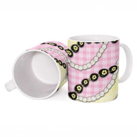 Pink Palaka Hawaii Ceramic Mug Kukui Nut Pikake Lei Hawaiian Tapa Pattern - Polynesian Pride