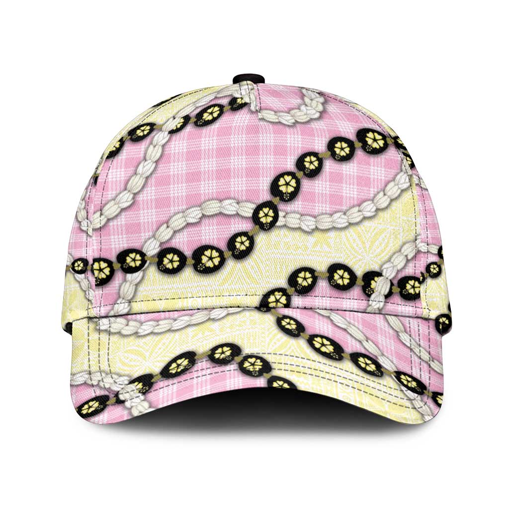 Pink Palaka Hawaii Classic Cap Kukui Nut Pikake Lei Hawaiian Tapa Pattern - Polynesian Pride