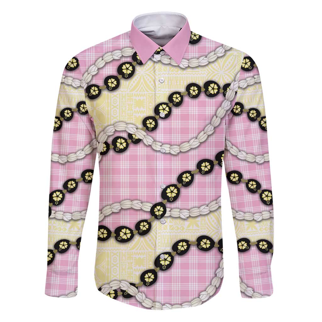 Pink Palaka Hawaii Family Matching Puletasi and Hawaiian Shirt Kukui Nut Pikake Lei Hawaiian Tapa Pattern - Polynesian Pride