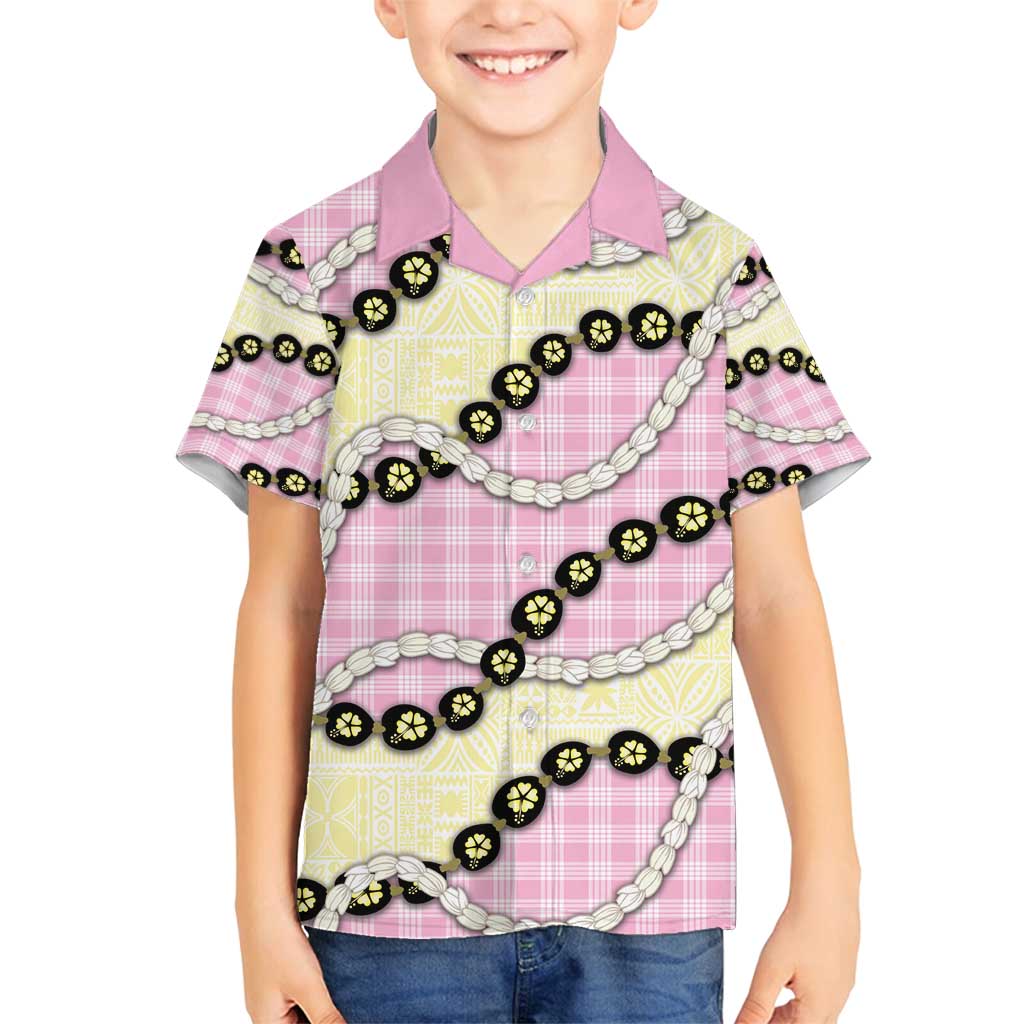 Pink Palaka Hawaii Family Matching Puletasi and Hawaiian Shirt Kukui Nut Pikake Lei Hawaiian Tapa Pattern - Polynesian Pride