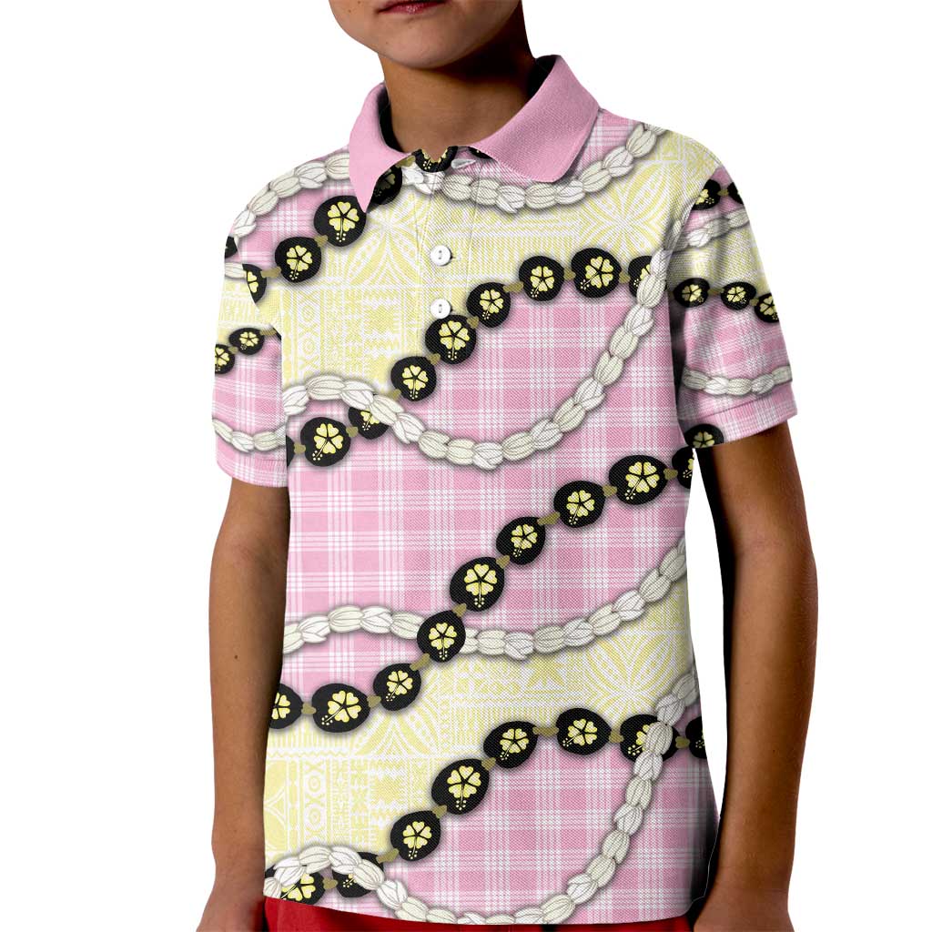 Pink Palaka Hawaii Kid Polo Shirt Kukui Nut Pikake Lei Hawaiian Tapa Pattern - Polynesian Pride