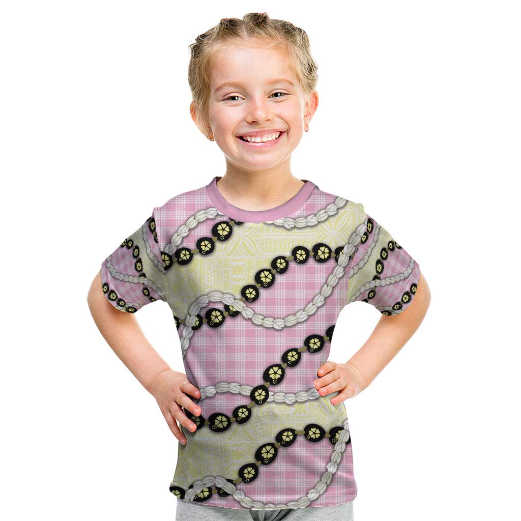 Pink Palaka Hawaii Kid T Shirt Kukui Nut Pikake Lei Hawaiian Tapa Pattern - Polynesian Pride