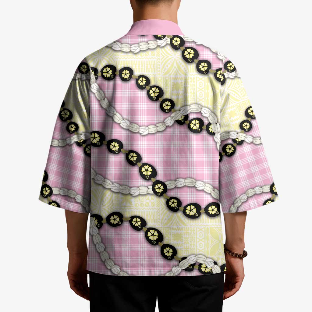 Pink Palaka Hawaii Kimono Kukui Nut Pikake Lei Hawaiian Tapa Pattern - Polynesian Pride