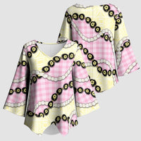 Pink Palaka Hawaii Kimono Sleeve Blouse Kukui Nut Pikake Lei Hawaiian Tapa Pattern - Polynesian Pride
