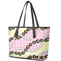 Pink Palaka Hawaii Leather Tote Bag Kukui Nut Pikake Lei Hawaiian Tapa Pattern - Polynesian Pride