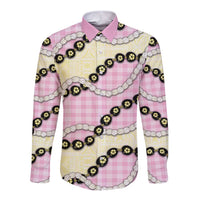Pink Palaka Hawaii Long Sleeve Button Shirt Kukui Nut Pikake Lei Hawaiian Tapa Pattern - Polynesian Pride