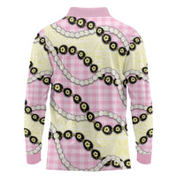 Pink Palaka Hawaii Long Sleeve Polo Shirt Kukui Nut Pikake Lei Hawaiian Tapa Pattern - Polynesian Pride