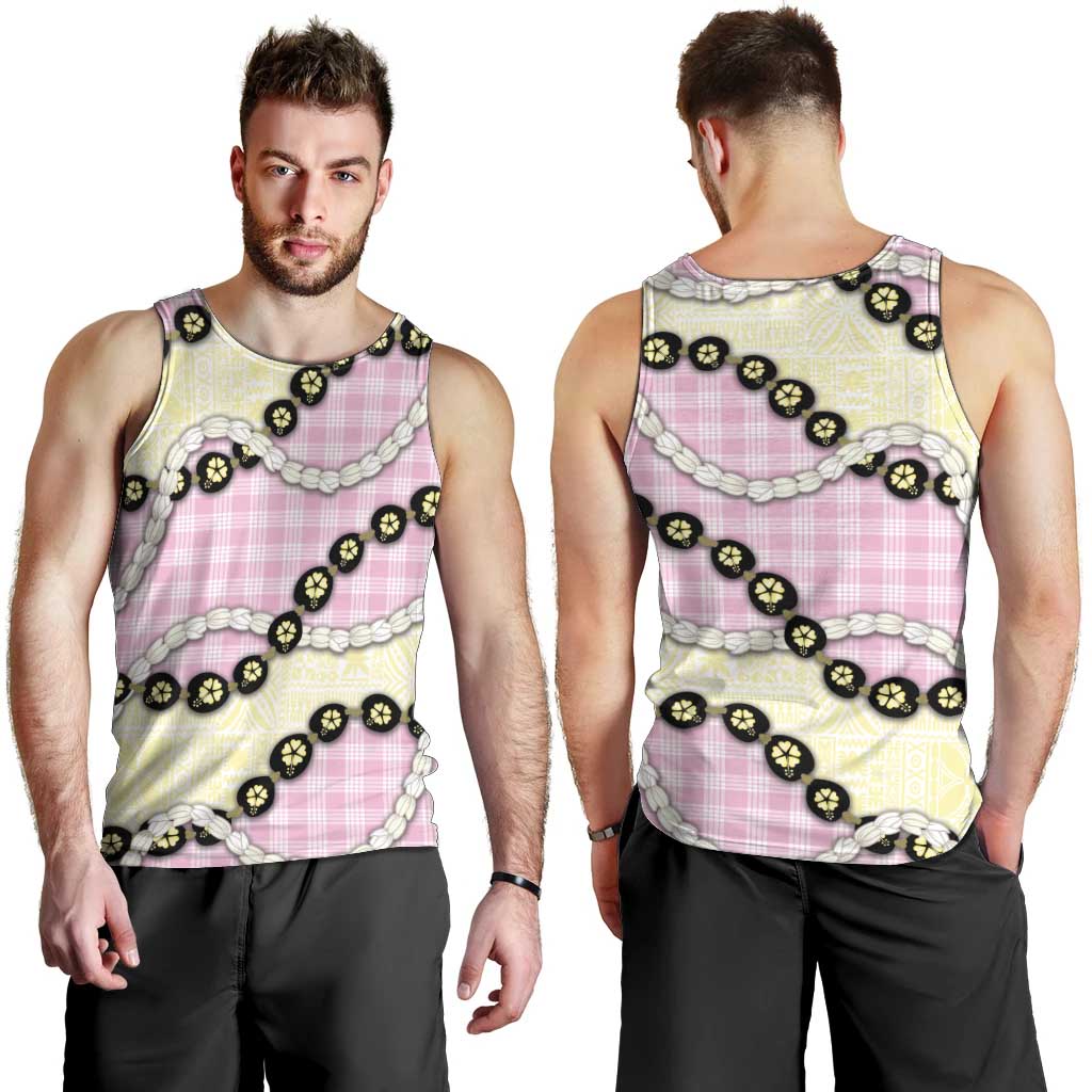 Pink Palaka Hawaii Men Tank Top Kukui Nut Pikake Lei Hawaiian Tapa Pattern - Polynesian Pride