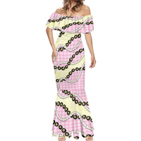 Pink Palaka Hawaii Mermaid Dress Kukui Nut Pikake Lei Hawaiian Tapa Pattern - Polynesian Pride