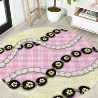 Pink Palaka Hawaii Round Carpet Kukui Nut Pikake Lei Hawaiian Tapa Pattern - Polynesian Pride