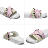 Pink Palaka Hawaii Slide Sandals Kukui Nut Pikake Lei Hawaiian Tapa Pattern - Polynesian Pride