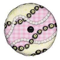 Pink Palaka Hawaii Spare Tire Cover Kukui Nut Pikake Lei Hawaiian Tapa Pattern - Polynesian Pride