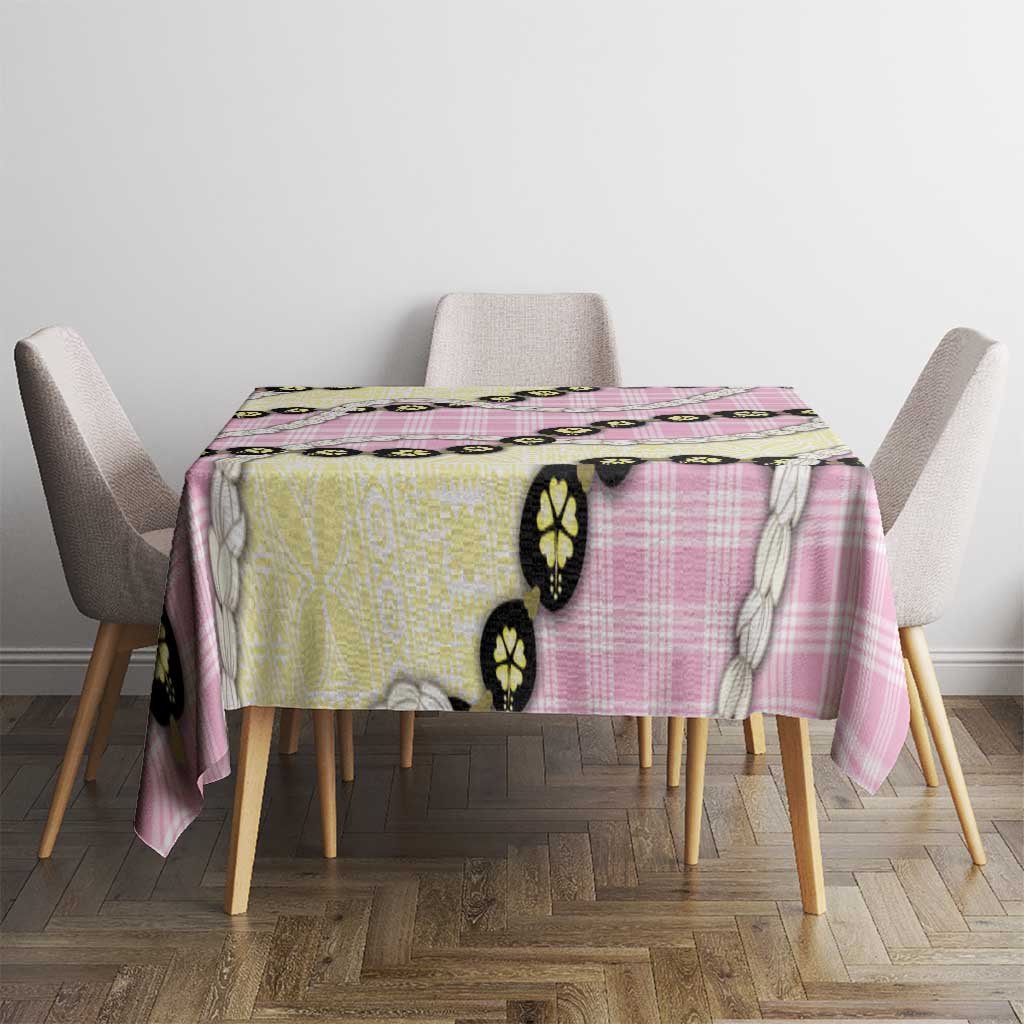 Pink Palaka Hawaii Tablecloth Kukui Nut Pikake Lei Hawaiian Tapa Pattern - Polynesian Pride