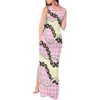 Pink Palaka Hawaii Tank Maxi Dress Kukui Nut Pikake Lei Hawaiian Tapa Pattern - Polynesian Pride