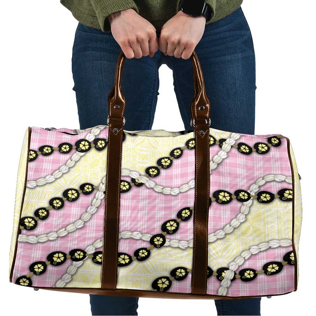 Pink Palaka Hawaii Travel Bag Kukui Nut Pikake Lei Hawaiian Tapa Pattern - Polynesian Pride