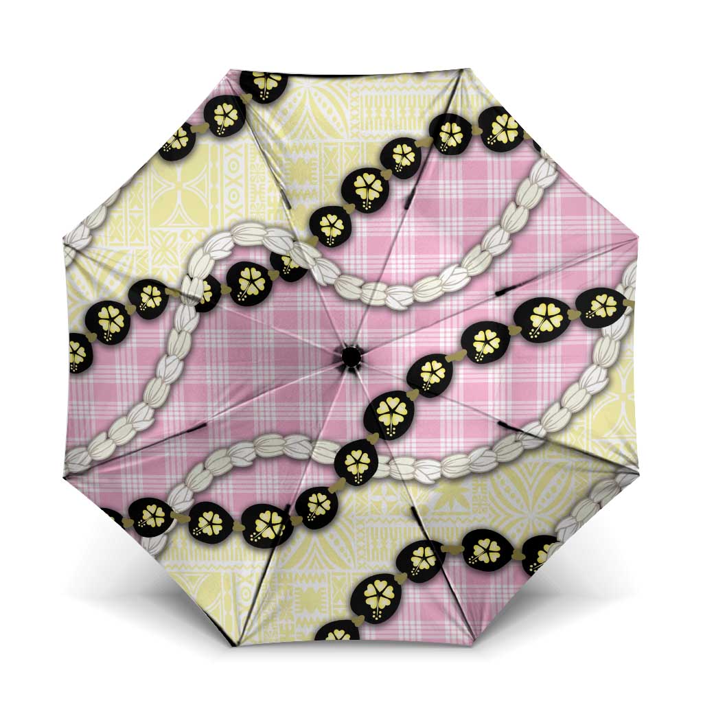 Pink Palaka Hawaii Umbrella Kukui Nut Pikake Lei Hawaiian Tapa Pattern - Polynesian Pride