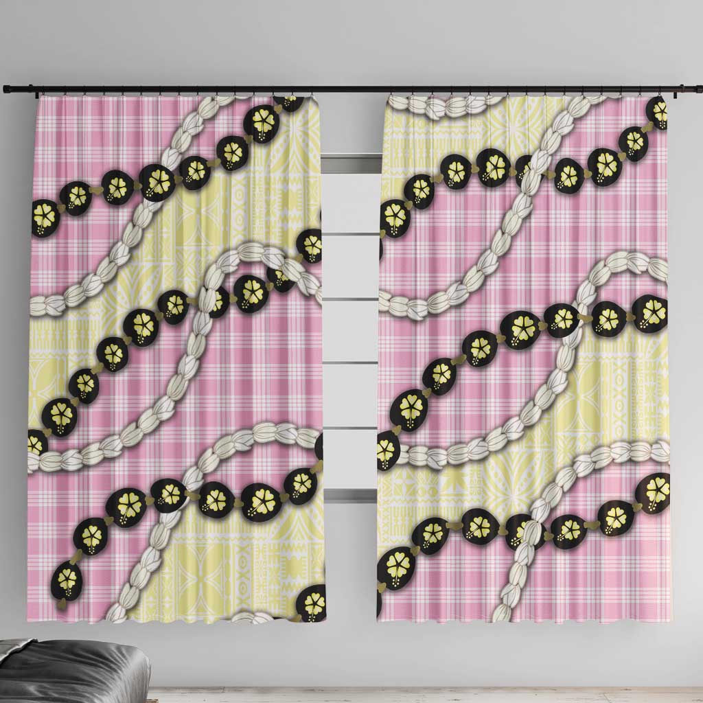 Pink Palaka Hawaii Window Curtain Kukui Nut Pikake Lei Hawaiian Tapa Pattern - Polynesian Pride