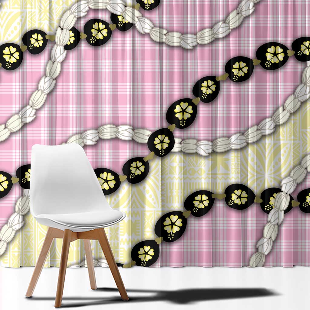 Pink Palaka Hawaii Window Curtain Kukui Nut Pikake Lei Hawaiian Tapa Pattern - Polynesian Pride