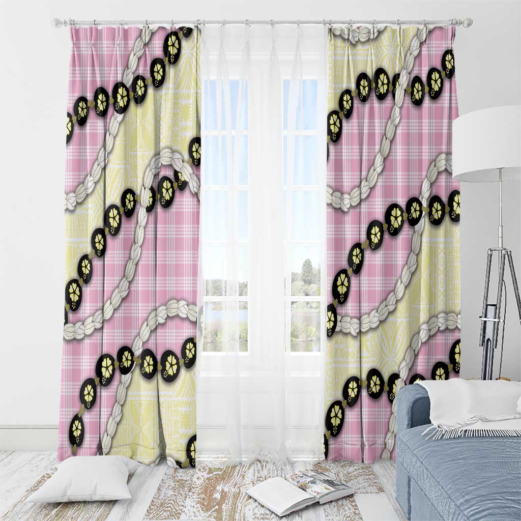 Pink Palaka Hawaii Window Curtain Kukui Nut Pikake Lei Hawaiian Tapa Pattern - Polynesian Pride