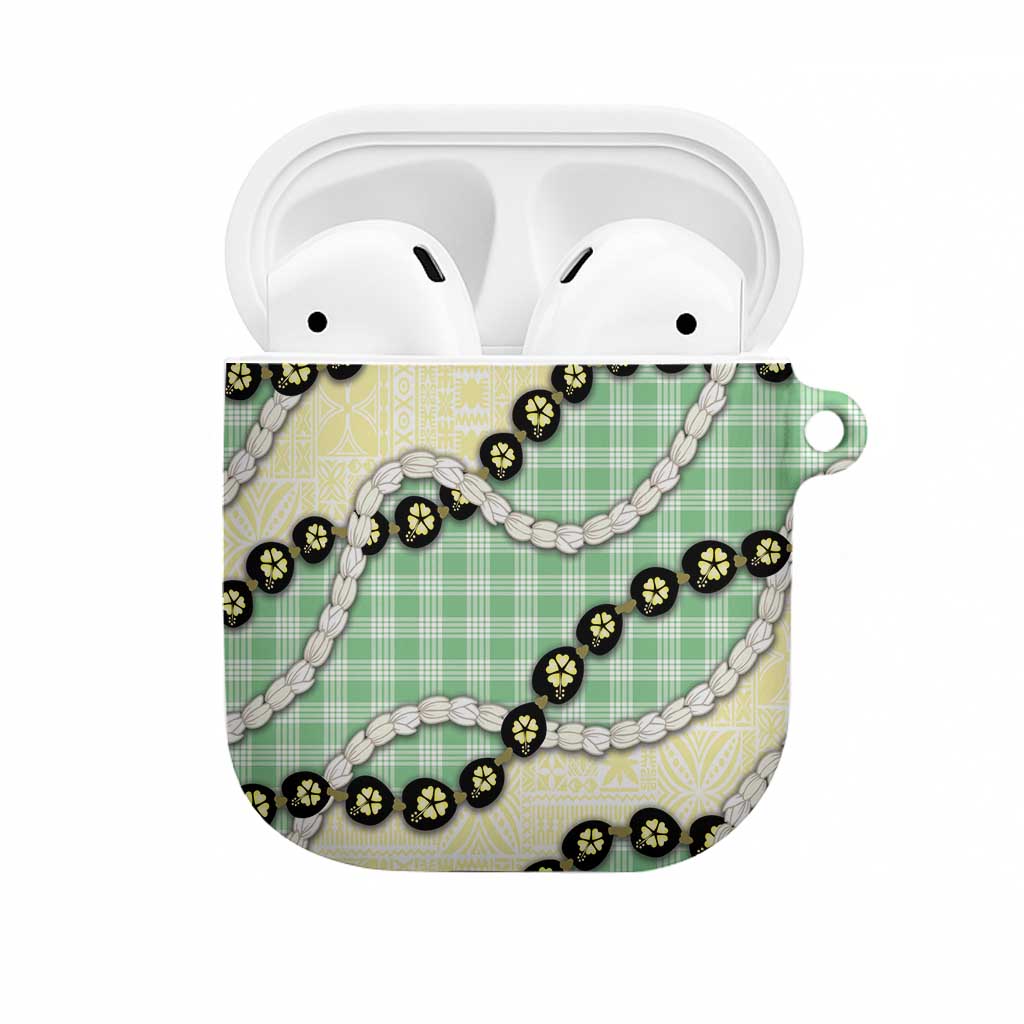Green Palaka Hawaii AirPods Case Kukui Nut Pikake Lei Hawaiian Tapa Pattern - Polynesian Pride