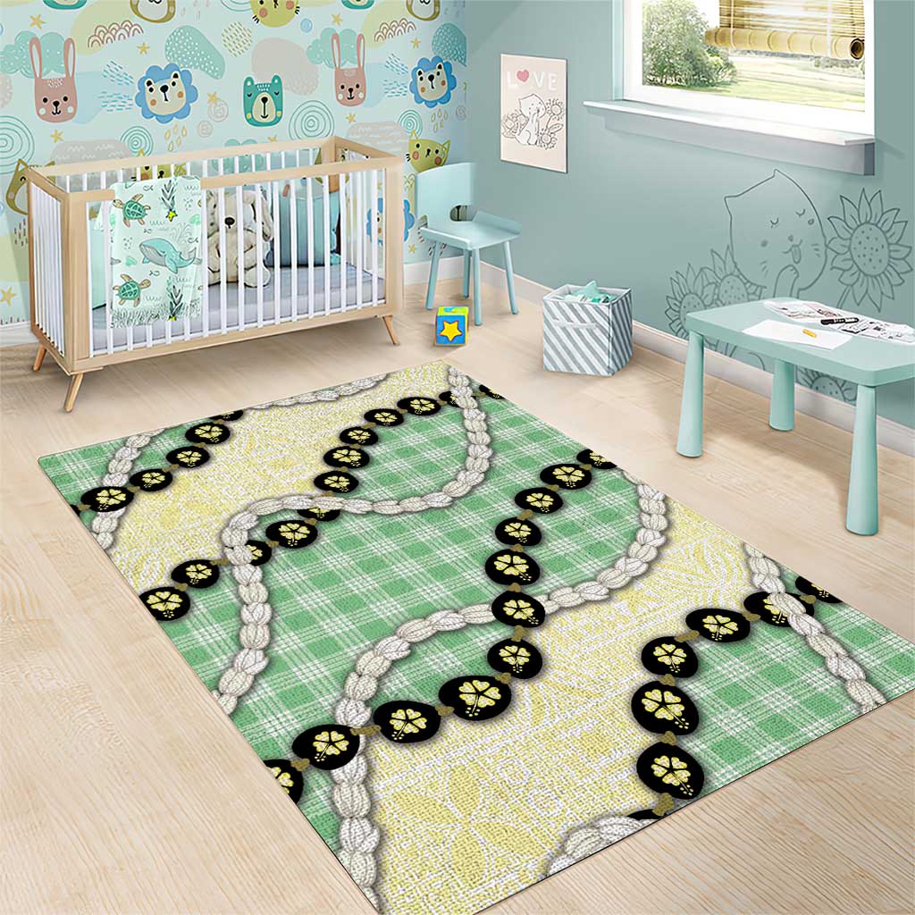 Green Palaka Hawaii Area Rug Kukui Nut Pikake Lei Hawaiian Tapa Pattern - Polynesian Pride